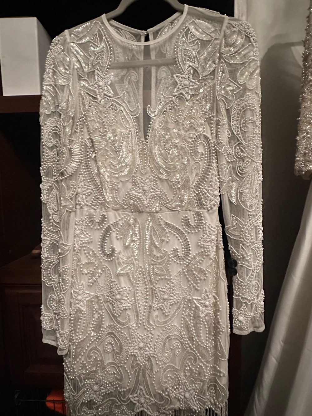 ASOS Ivory Beaded Long-Sleeve Sheath Dress